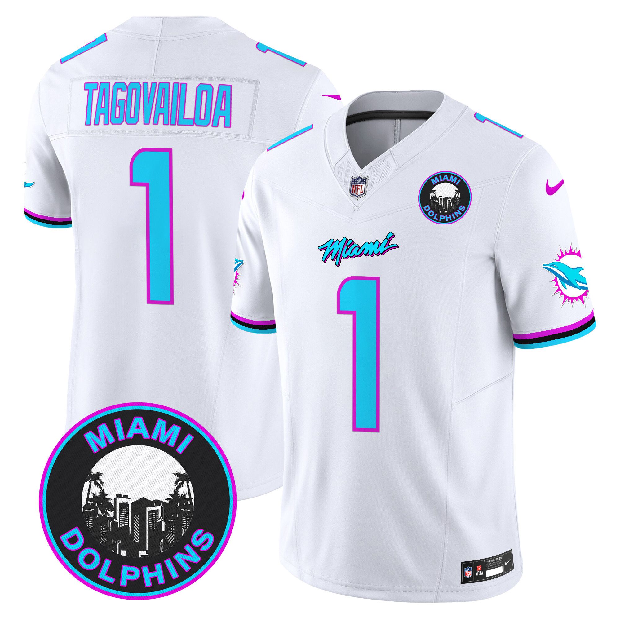 Men Miami Dolphins #1 Tagovailoa White 2024 Nike Vapor Limited NFL Jersey